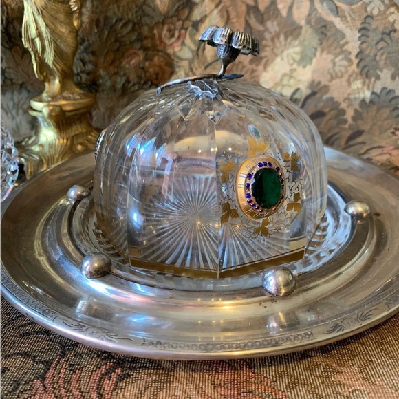 80% Late 1800s Austrian Sterling Silver Holder w a Crystal Butter Dome - Picture 7 of 9